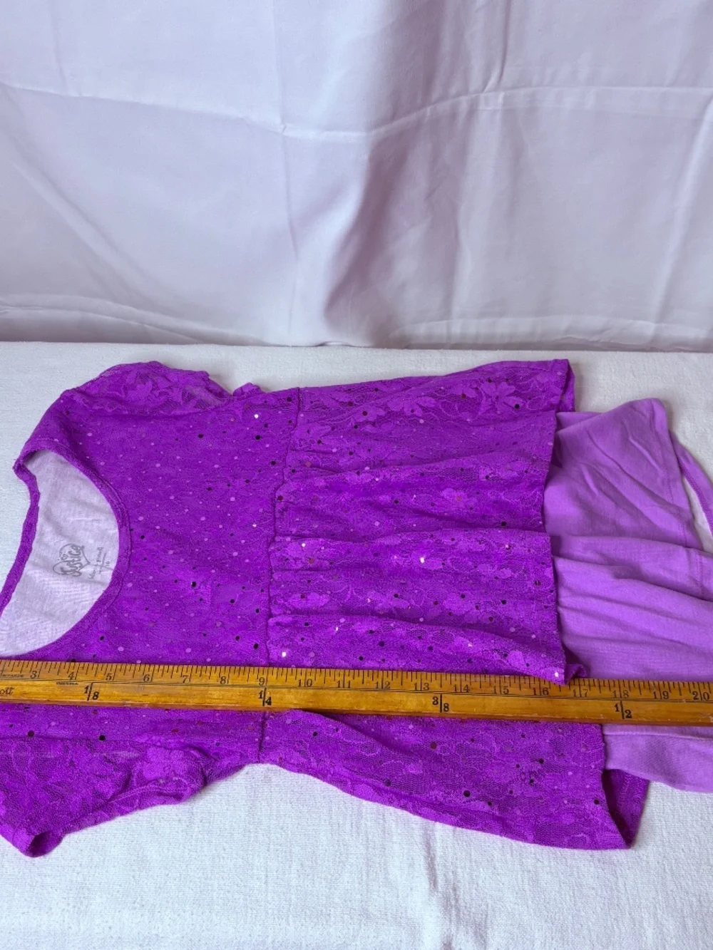 Justice Girls Purple Lace Overlay/Sequins Babydoll Sparkly Top Size 10 Y2K